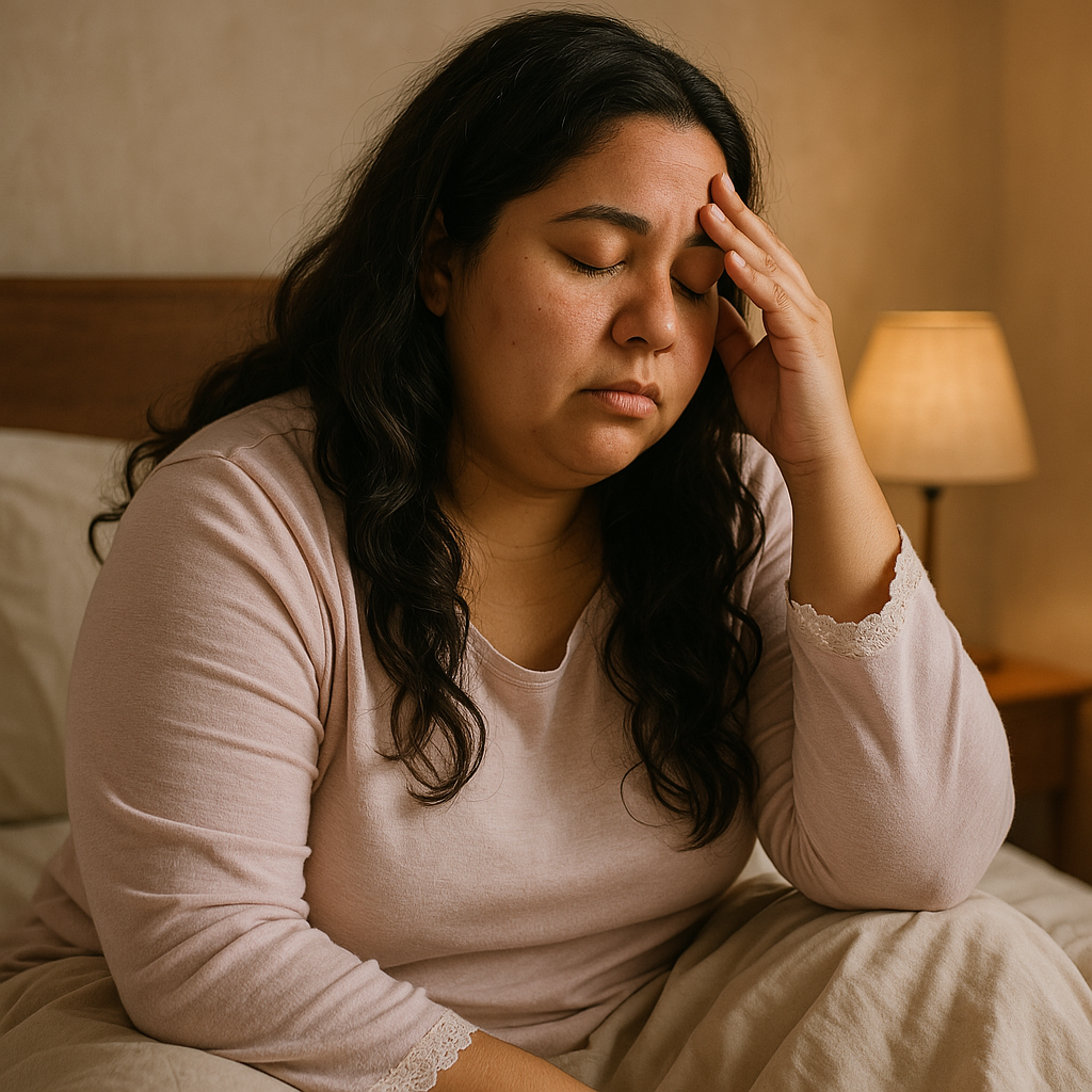 Tired woman in bed